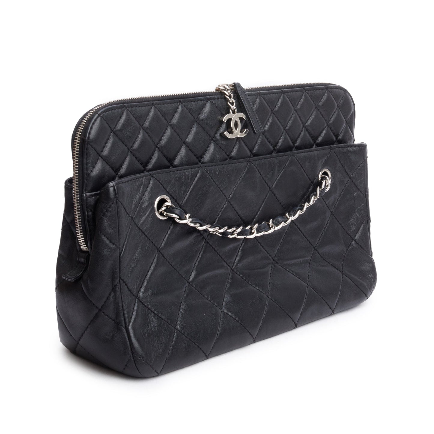 Chanel Black Quilted Lambskin Leather In The Business Camera Bag