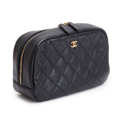 Chanel Black Quilted Lambskin Leather Large Classic Pouch