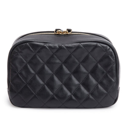 Chanel Black Quilted Lambskin Leather Large Classic Pouch