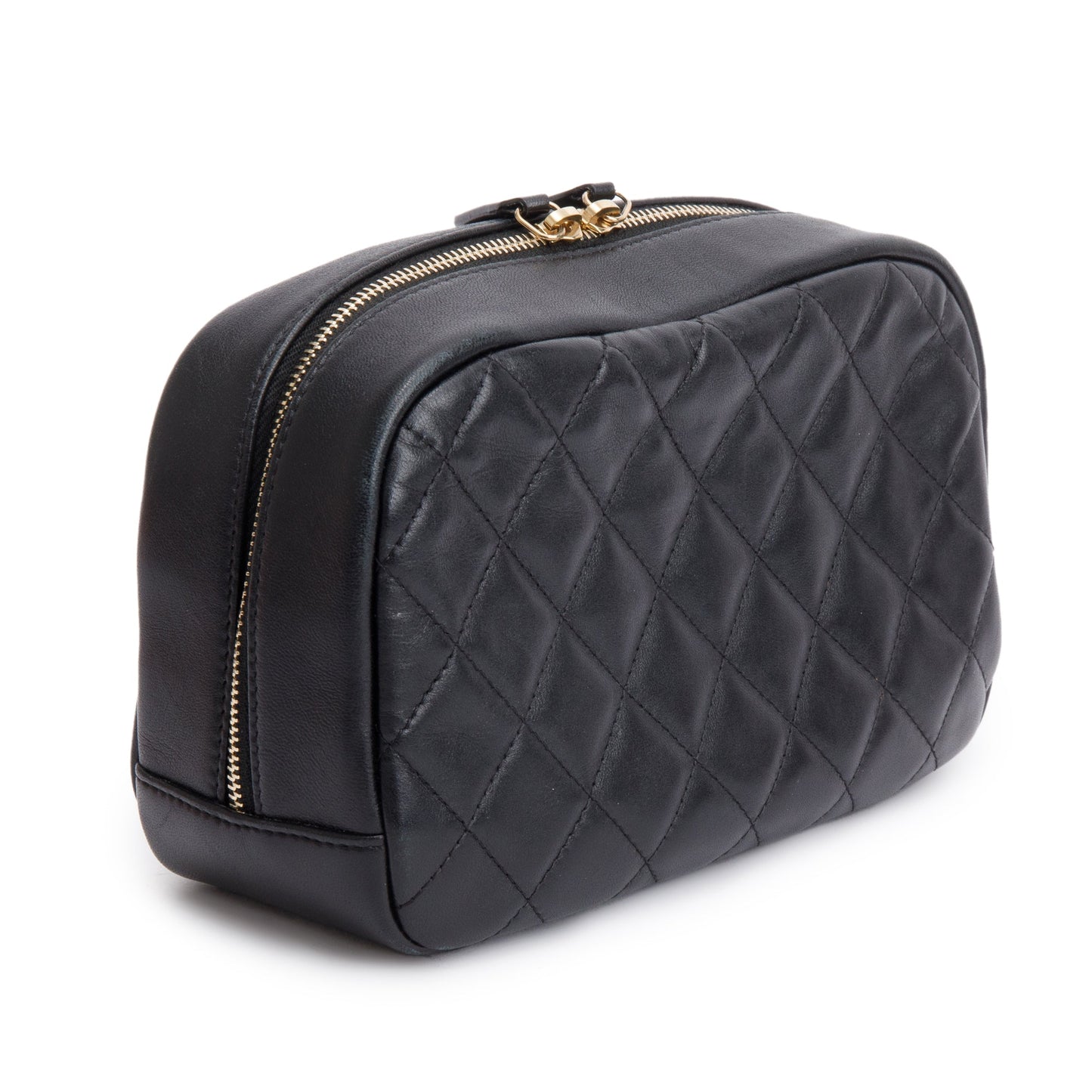 Chanel Black Quilted Lambskin Leather Large Classic Pouch