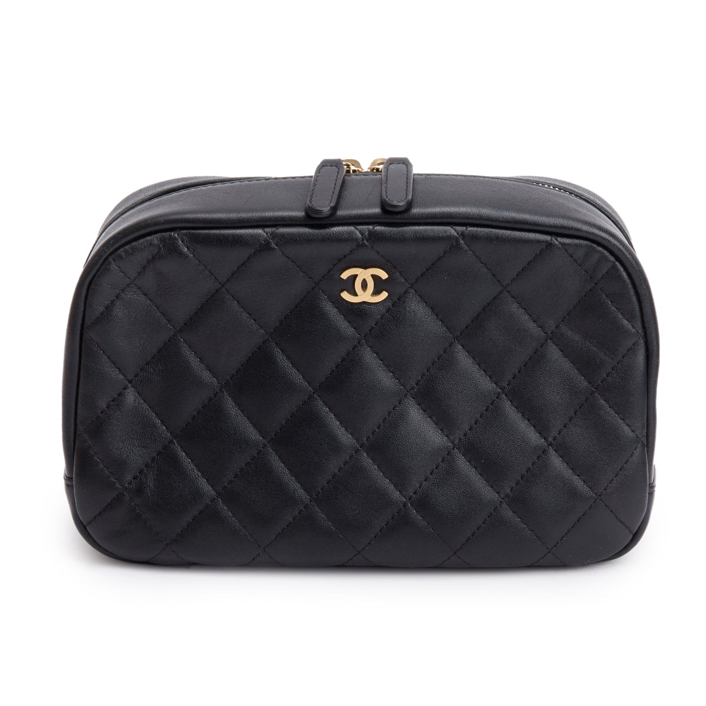 Chanel Black Quilted Lambskin Leather Large Classic Pouch