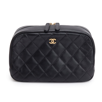 Chanel Black Quilted Lambskin Leather Large Classic Pouch