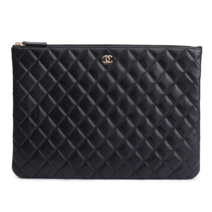 Chanel Black Quilted Lambskin Leather Large O-Case Clutch