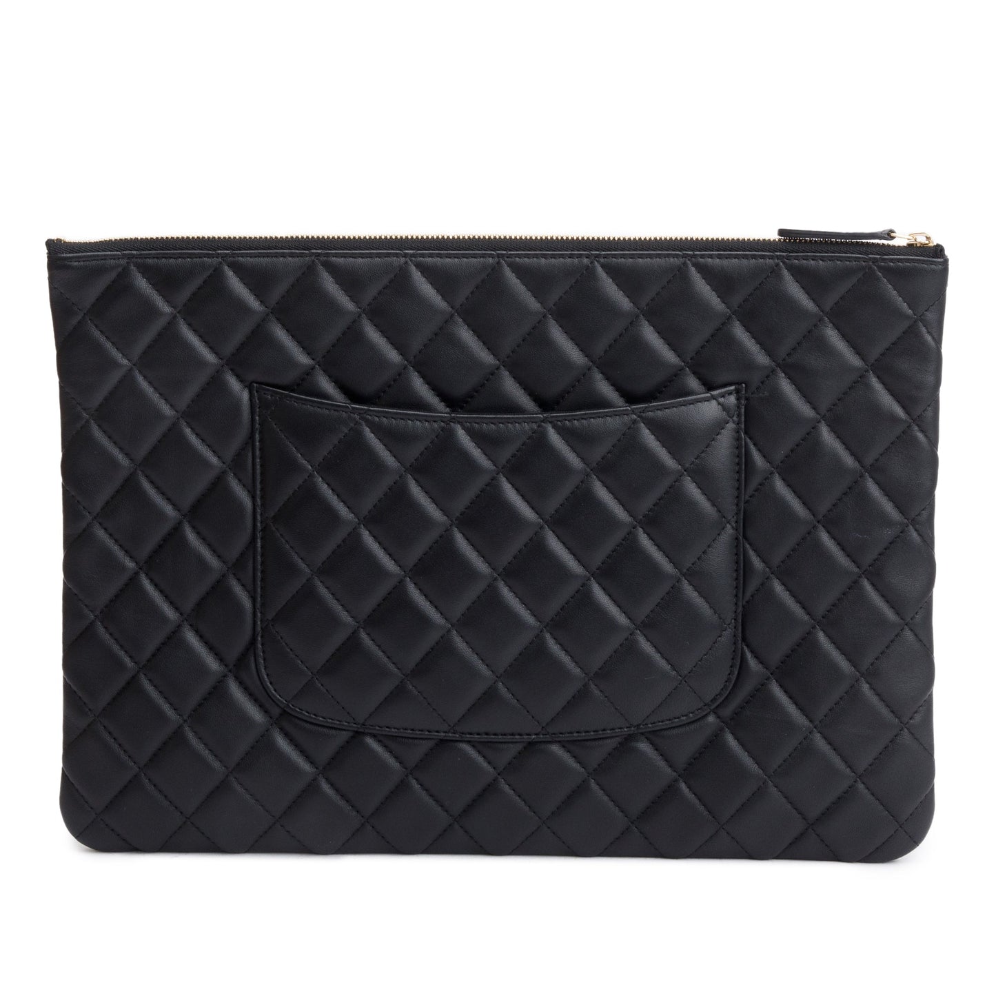 Chanel Black Quilted Lambskin Leather Large O-Case Clutch