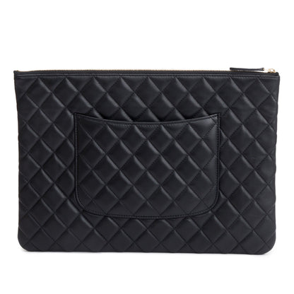 Chanel Black Quilted Lambskin Leather Large O-Case Clutch