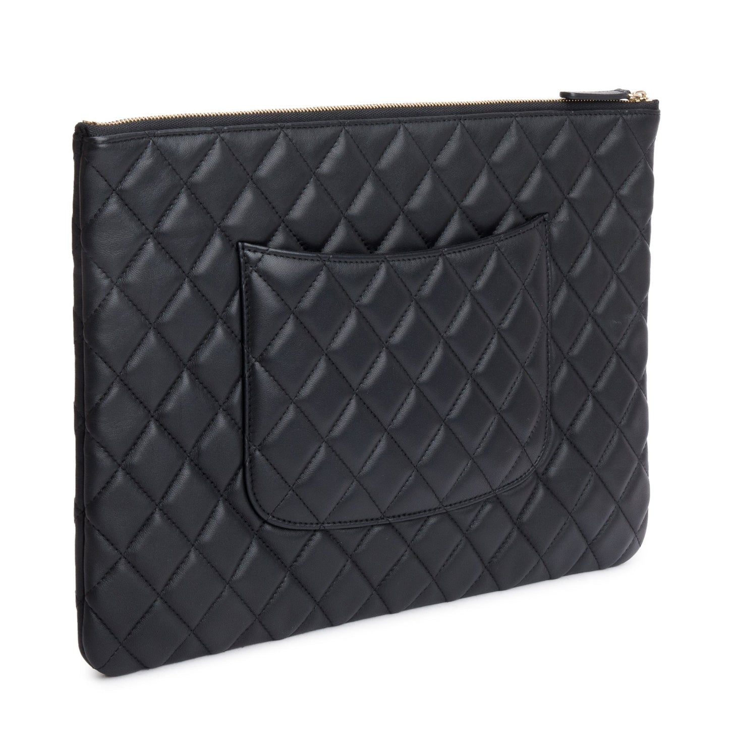 Chanel Black Quilted Lambskin Leather Large O-Case Clutch