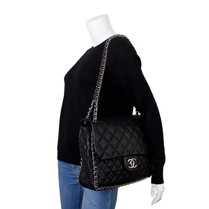 Chanel Black Quilted Lambskin Leather Maxi Chain Around Flap Bag