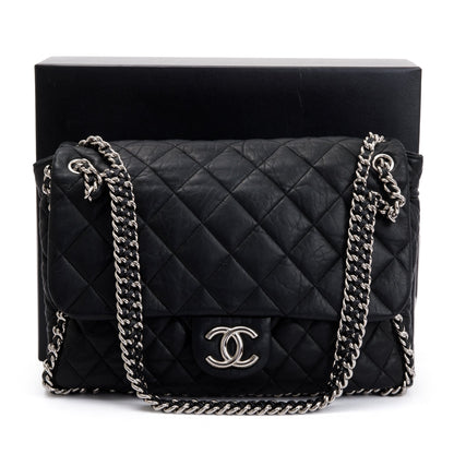 Chanel Black Quilted Lambskin Leather Maxi Chain Around Flap Bag