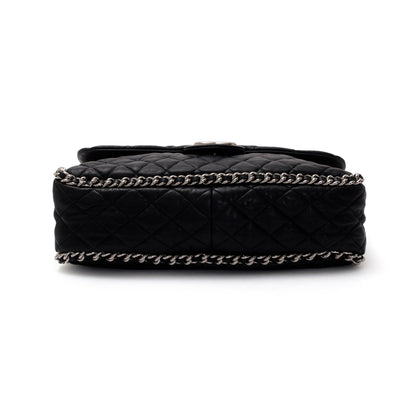 Chanel Black Quilted Lambskin Leather Maxi Chain Around Flap Bag