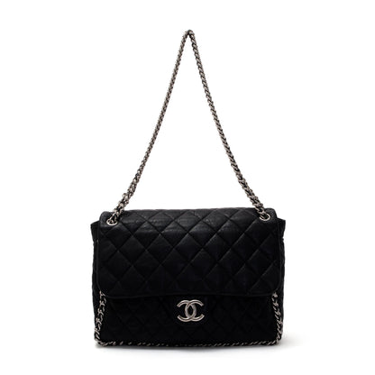 Chanel Black Quilted Lambskin Leather Maxi Chain Around Flap Bag