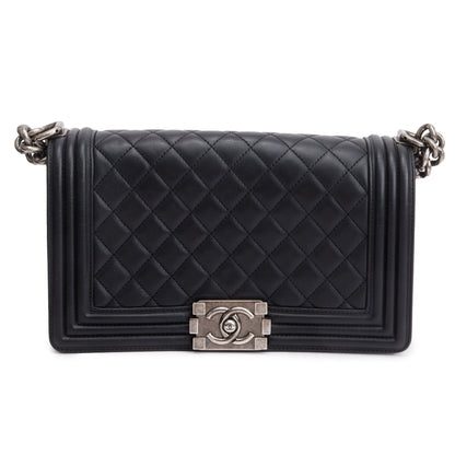 Chanel Black Quilted Lambskin Leather Medium Boy Bag