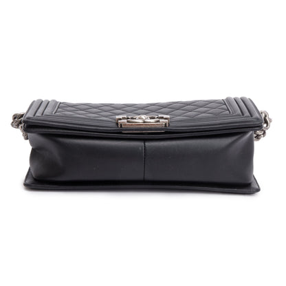 Chanel Black Quilted Lambskin Leather Medium Boy Bag