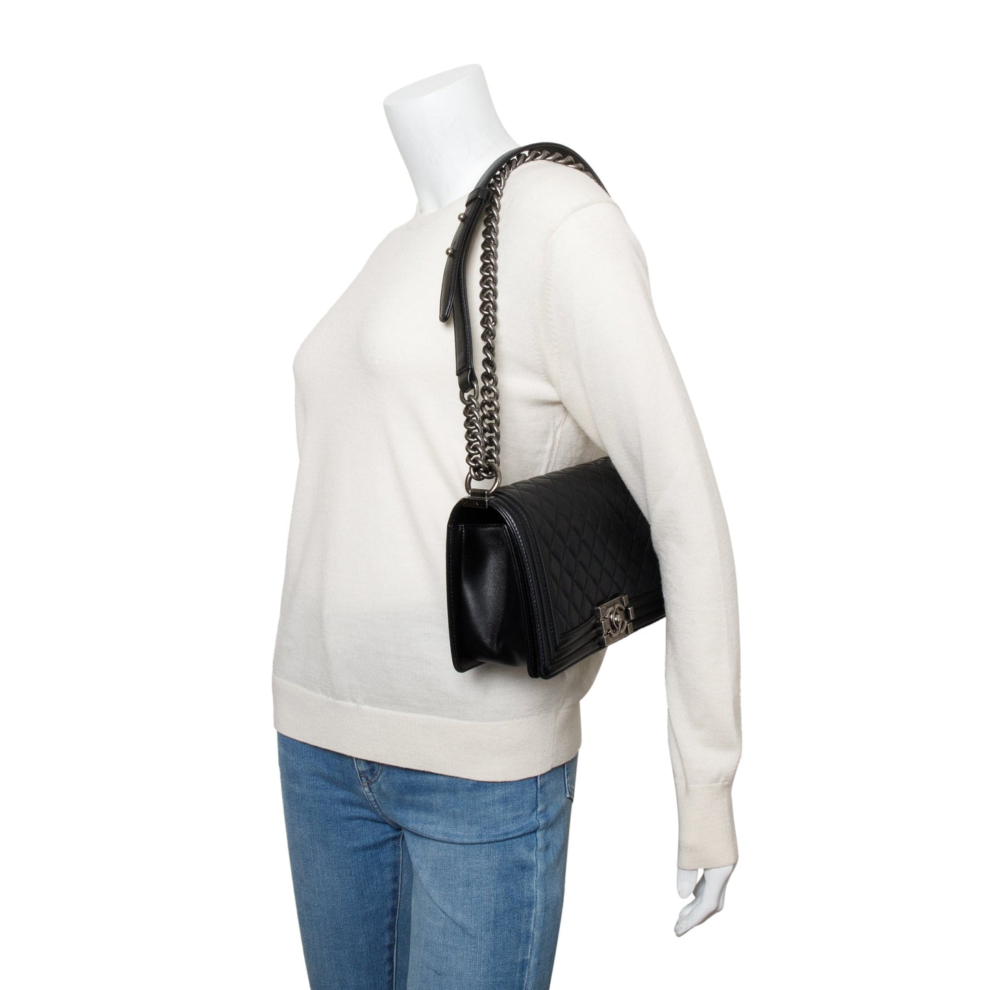 Chanel Black Quilted Lambskin Leather Medium Boy Bag