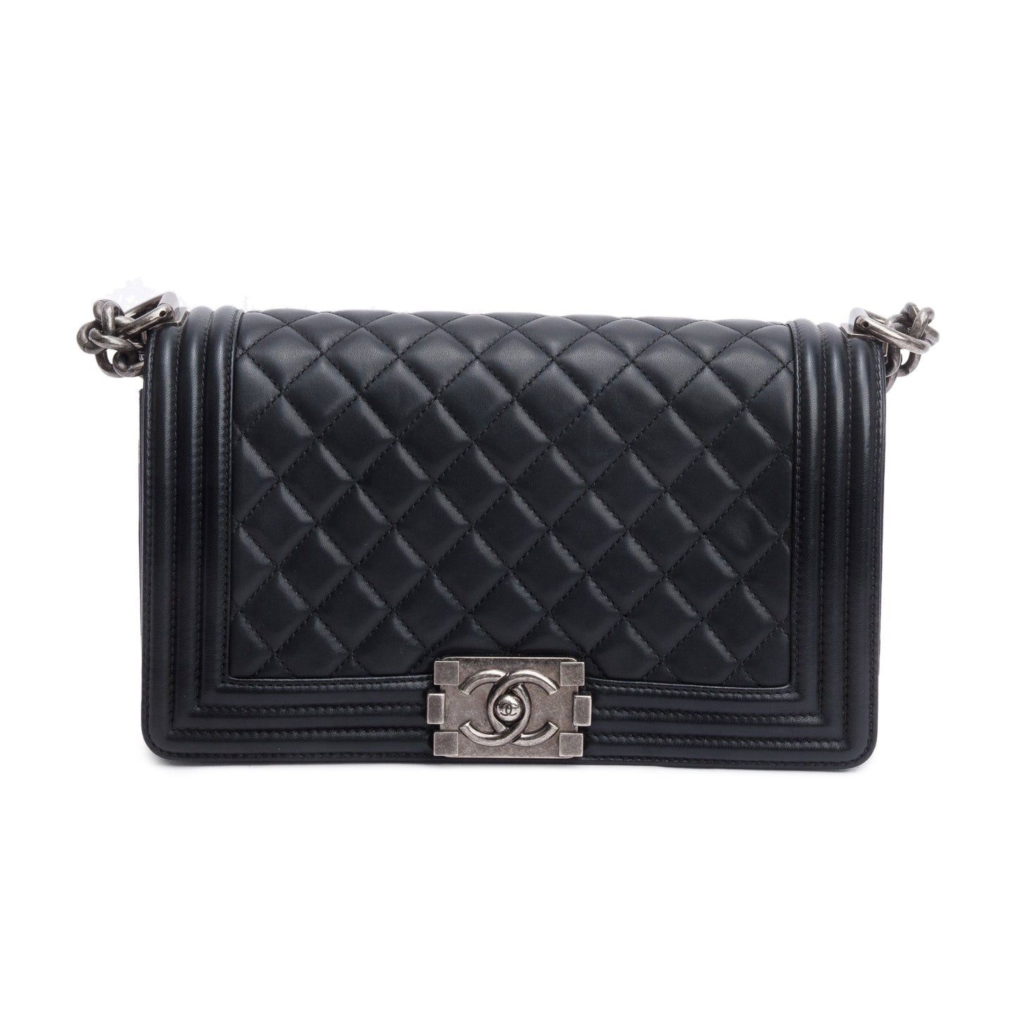 Chanel Black Quilted Lambskin Leather Medium Boy Bag