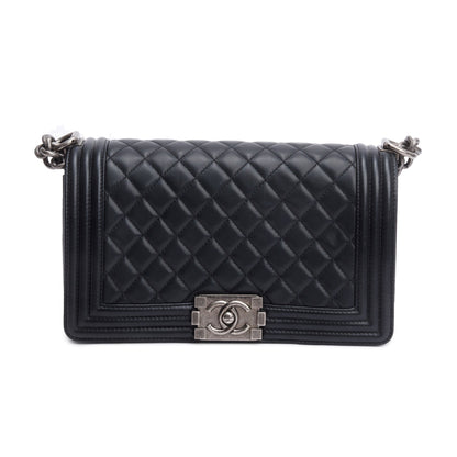 Chanel Black Quilted Lambskin Leather Medium Boy Bag