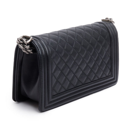 Chanel Black Quilted Lambskin Leather Medium Boy Bag