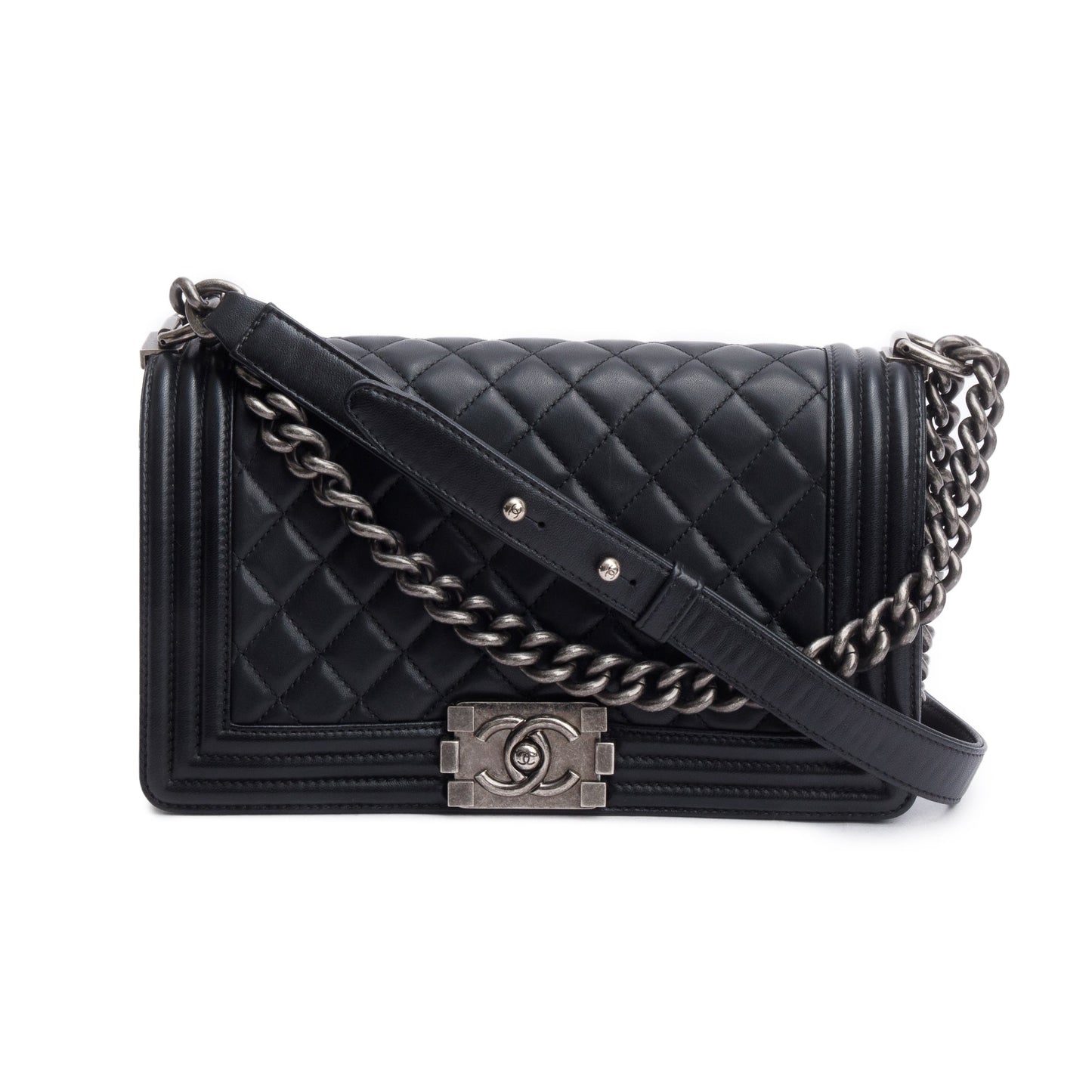 Chanel Black Quilted Lambskin Leather Medium Boy Bag