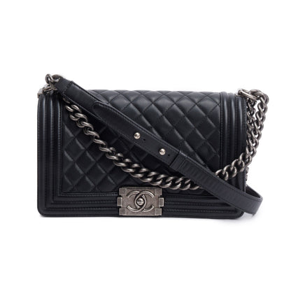 Chanel Black Quilted Lambskin Leather Medium Boy Bag