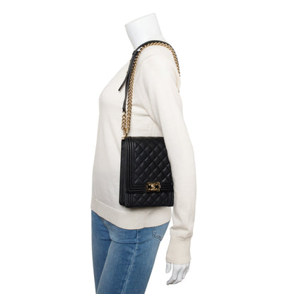Chanel Black Quilted Lambskin Leather North/South Boy Bag