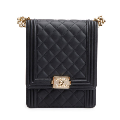 Chanel Black Quilted Lambskin Leather North/South Boy Bag