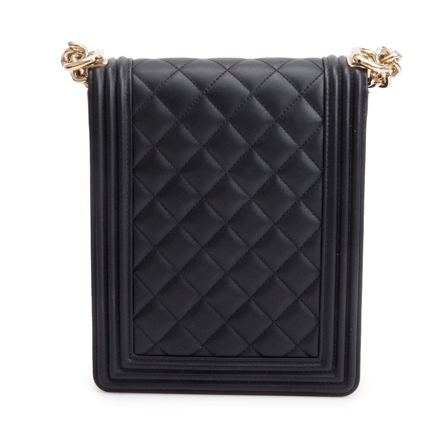 Chanel Black Quilted Lambskin Leather North/South Boy Bag