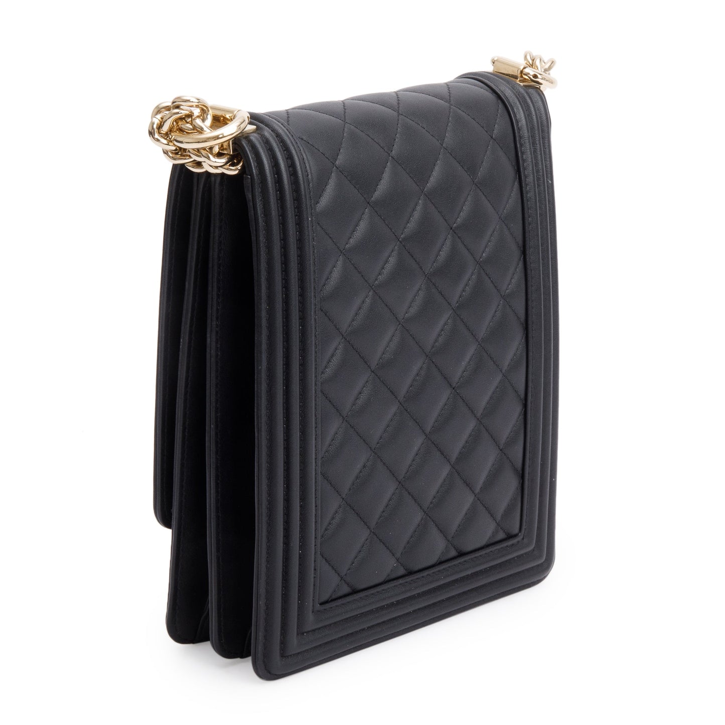 Chanel Black Quilted Lambskin Leather North/South Boy Bag