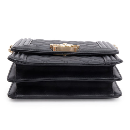 Chanel Black Quilted Lambskin Leather North/South Boy Bag
