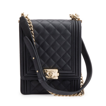 Chanel Black Quilted Lambskin Leather North/South Boy Bag