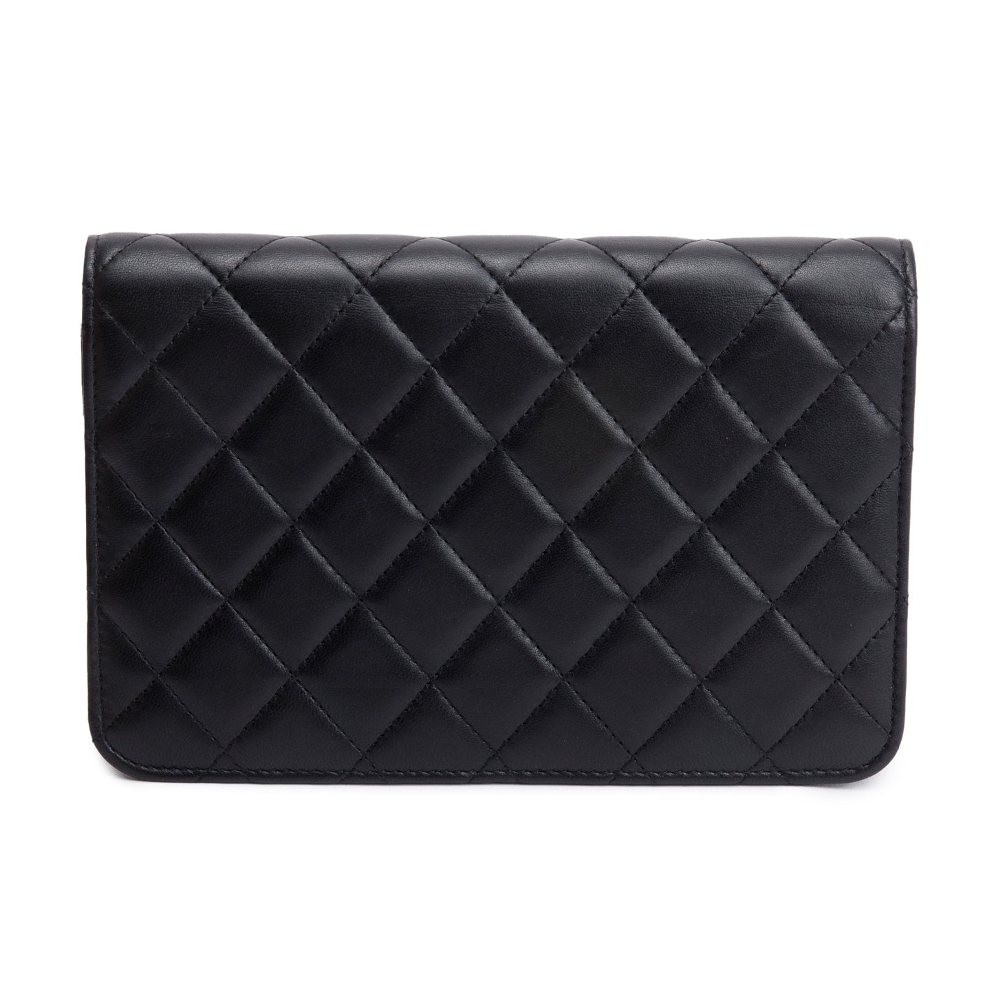 Chanel Black Quilted Lambskin Leather Pearl Wallet on Chain