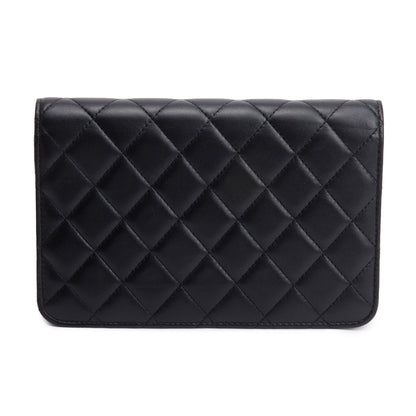 Chanel Black Quilted Lambskin Leather Pearl Wallet on Chain