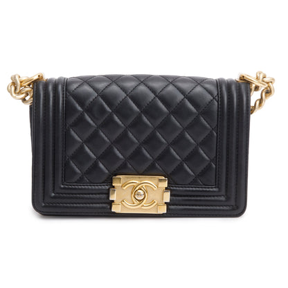 Chanel Black Quilted Lambskin Leather Small Boy Bag
