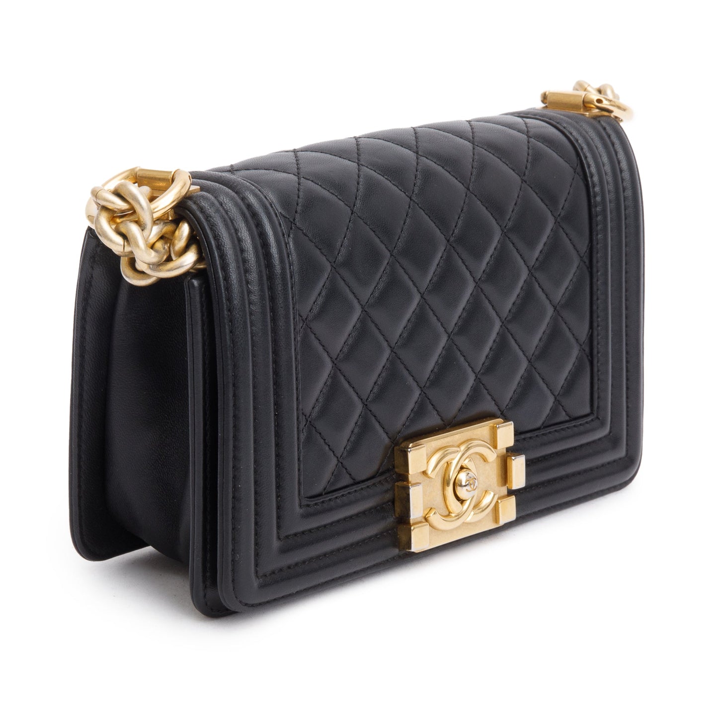 Chanel Black Quilted Lambskin Leather Small Boy Bag