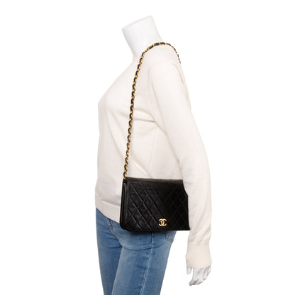 Chanel Black Quilted Lambskin Leather Vintage Medium Full Flap Bag