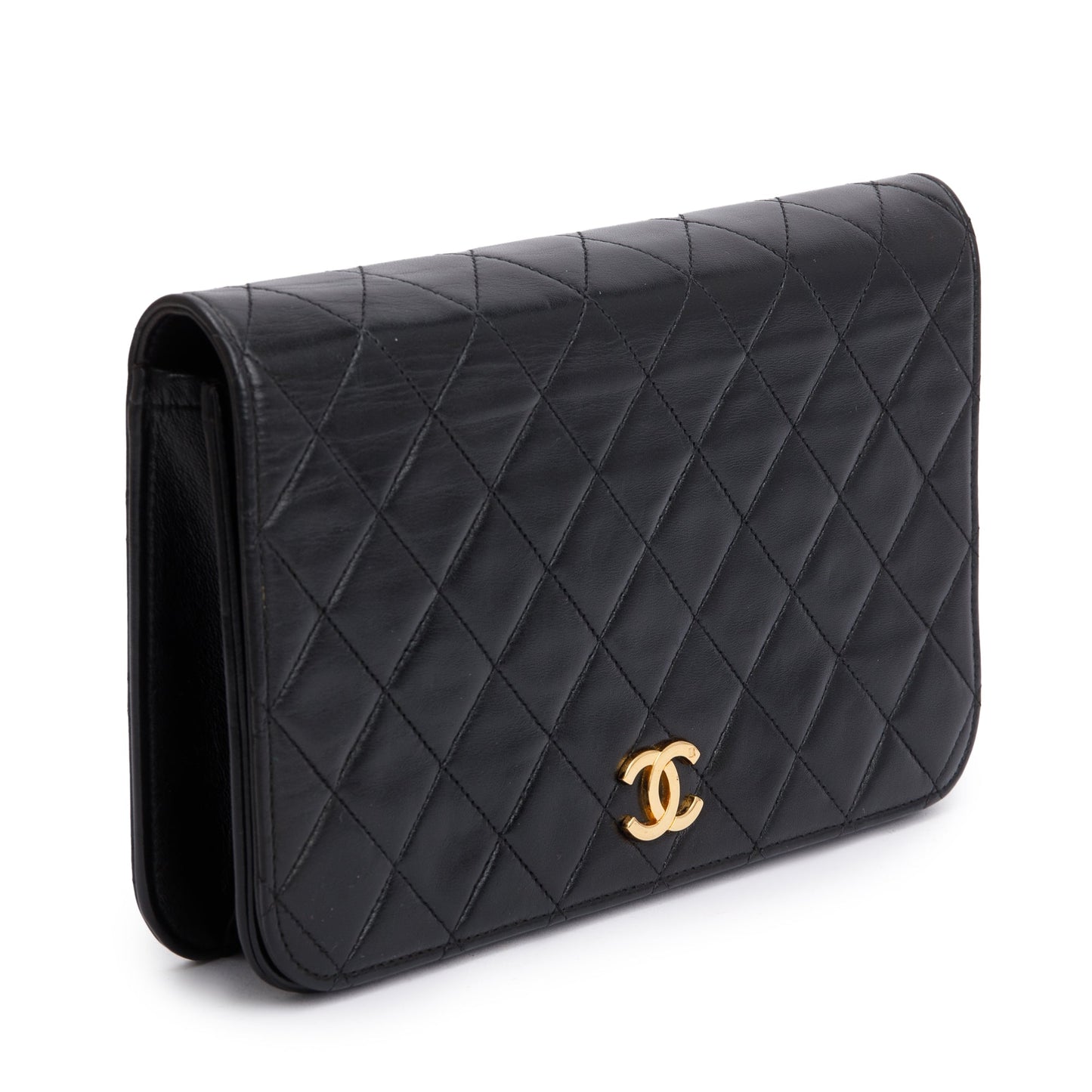 Chanel Black Quilted Lambskin Leather Vintage Medium Full Flap Bag