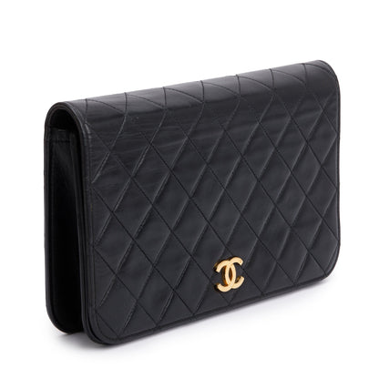 Chanel Black Quilted Lambskin Leather Vintage Medium Full Flap Bag