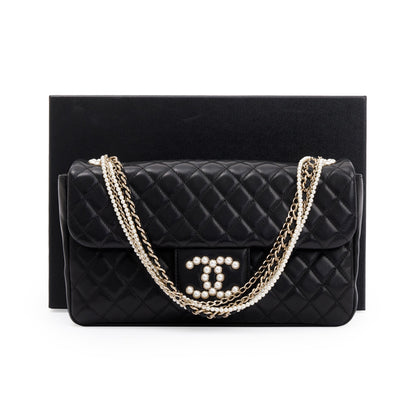 Chanel Black Quilted Lambskin Leather Westmintser Pearl Flap Bag