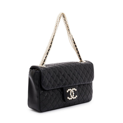 Chanel Black Quilted Lambskin Leather Westmintser Pearl Flap Bag