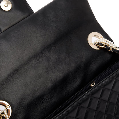 Chanel Black Quilted Lambskin Leather Westmintser Pearl Flap Bag