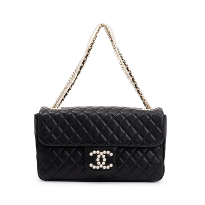 Chanel Black Quilted Lambskin Leather Westmintser Pearl Flap Bag