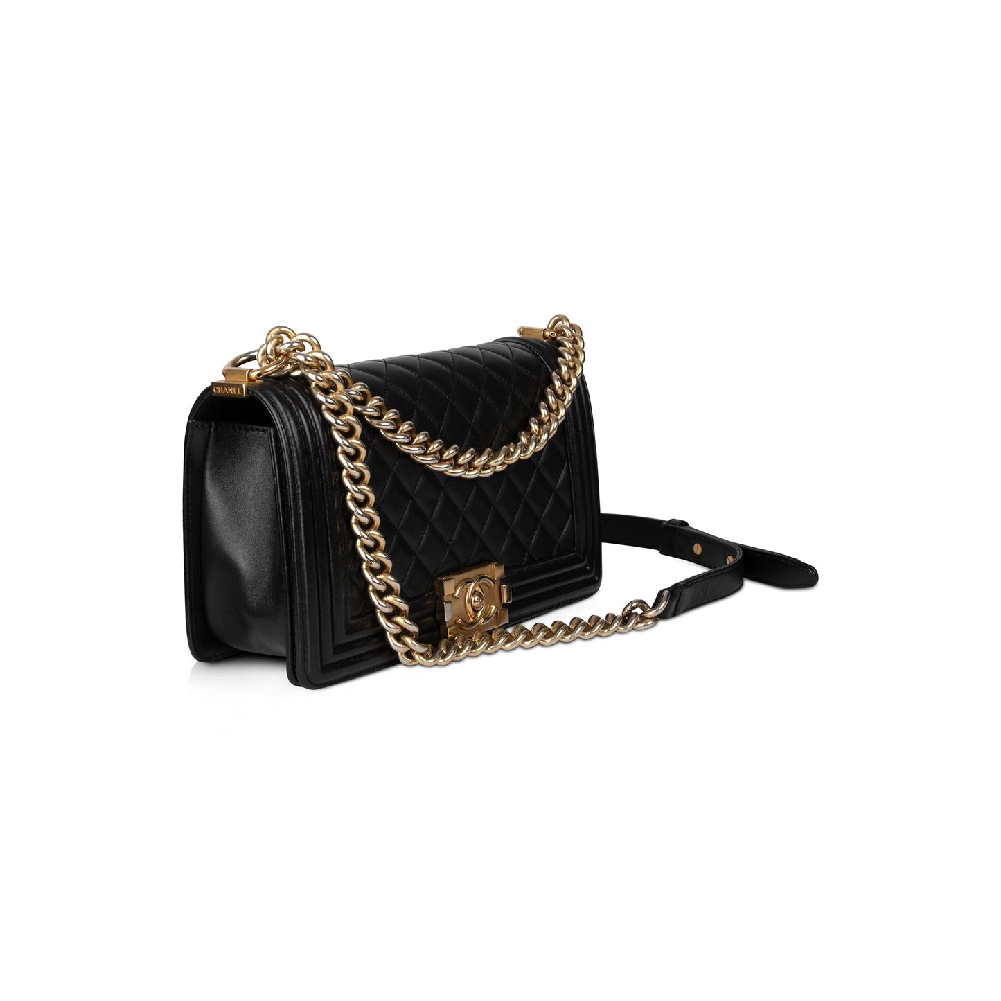 Chanel Black Quilted Lambskin Medium Boy Bag