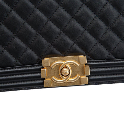 Chanel Black Quilted Lambskin Medium Boy Bag