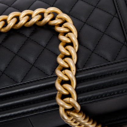 Chanel Black Quilted Lambskin Medium Boy Bag