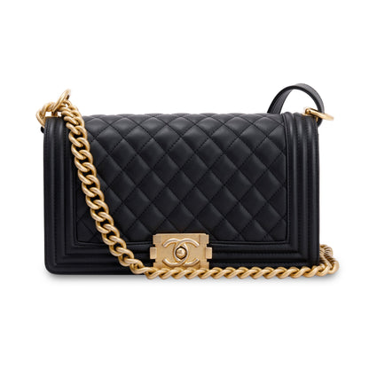 Chanel Black Quilted Lambskin Medium Boy Bag