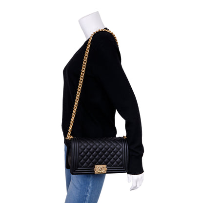 Chanel Black Quilted Lambskin Medium Boy Bag