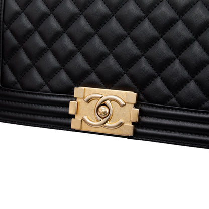 Chanel Black Quilted Lambskin Medium Boy Bag