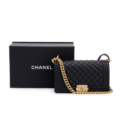 Chanel Black Quilted Lambskin Medium Boy Bag