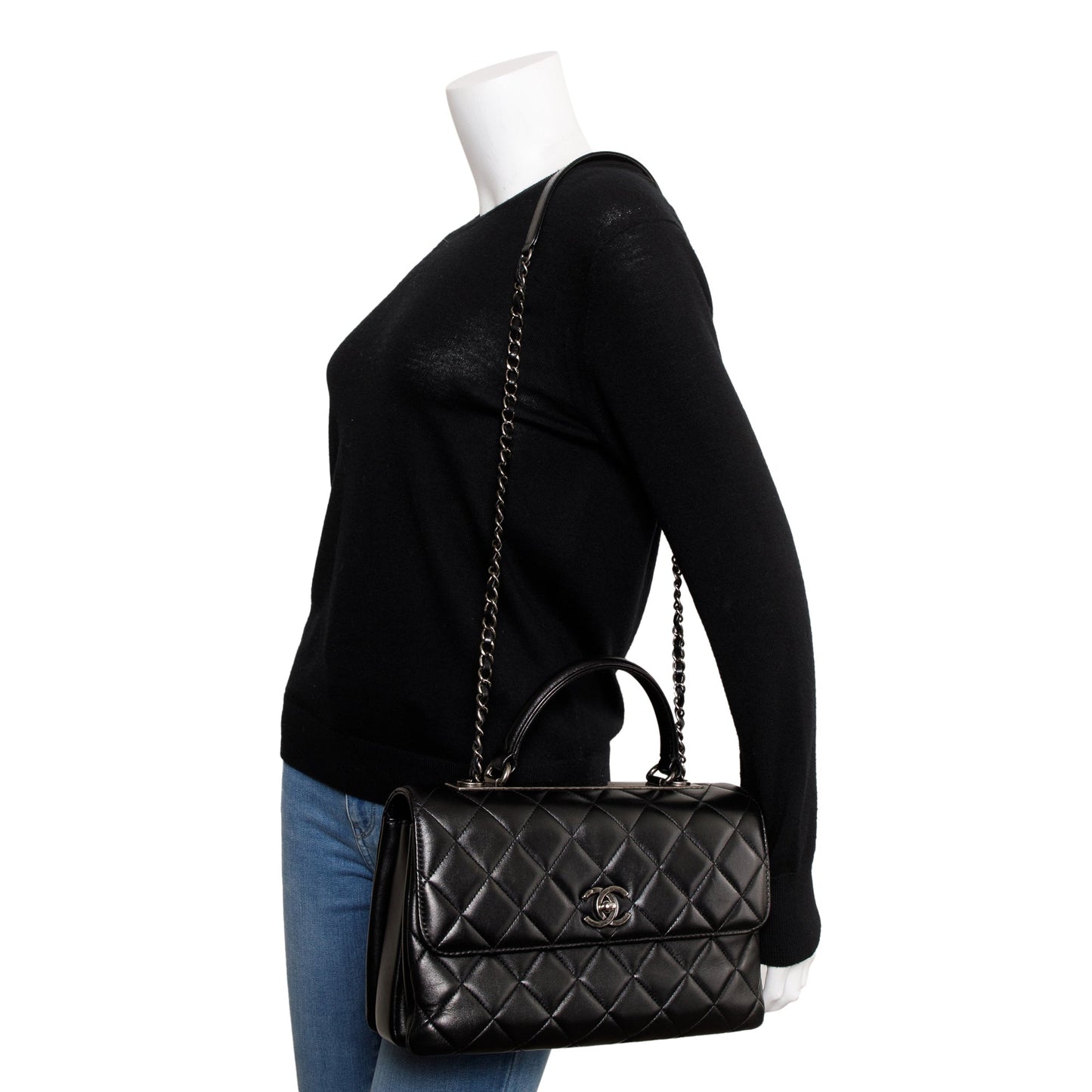 Chanel Black Quilted Lambskin Trendy CC Medium Top Handle Flap Bag