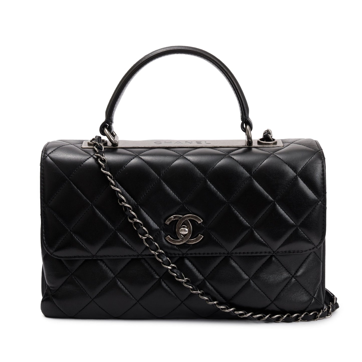 Chanel Black Quilted Lambskin Trendy CC Medium Top Handle Flap Bag