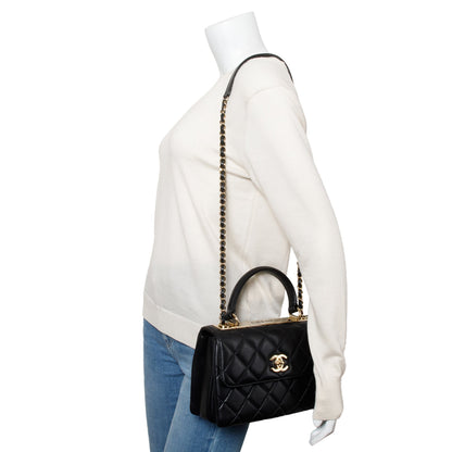 Chanel Black Quilted Lambskin Trendy CC Small Top Handle Flap Bag