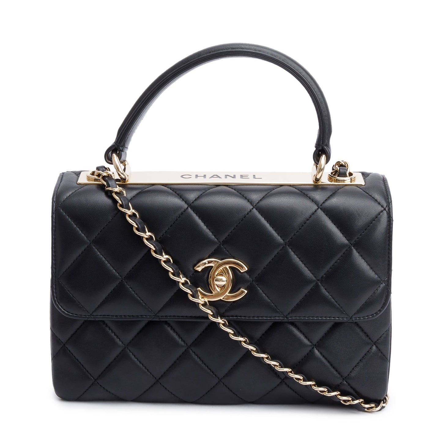 Chanel Black Quilted Lambskin Trendy CC Small Top Handle Flap Bag